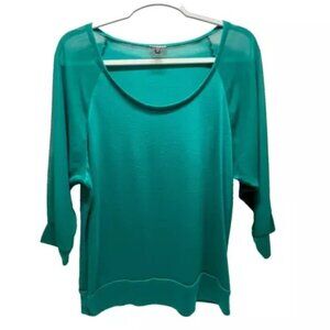 Express Semi Sheer Dolman 3/4 Sleeve Scoop Neck Top Ladies Large Emerald Green